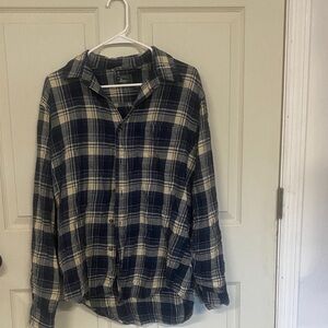 L.L. Bean Navy and Cream Plaid Men's Shirt